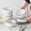 imageMALACASA 24 OZ Cereal Bowls Porcelain Soup Oatmeal Bowls Set of 6 Kitchen Ceramic Serving Bowl Dishwasher Microwave Oven Safe White Series LUNAIvory WhiteBlack Rim