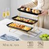 imageMALACASA 3 Tier Serving Trays for Party Porcelain Serving Platters and Trays 12 Inch Tiered Tray Stand Fruit Tray Trays for Serving Food White Dessert Stand with Collapsible Sturdier Metal RackBlack Gold