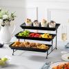 imageMALACASA 3 Tier Serving Trays for Party Porcelain Serving Platters and Trays 12 Inch Tiered Tray Stand Fruit Tray Trays for Serving Food White Dessert Stand with Collapsible Sturdier Metal RackBlack