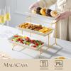 imageMALACASA 3 Tier Serving Trays for Party Porcelain Serving Platters and Trays 12 Inch Tiered Tray Stand Fruit Tray Trays for Serving Food White Dessert Stand with Collapsible Sturdier Metal RackWhite Gold