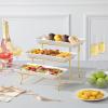 imageMALACASA 3 Tier Serving Trays for Party Porcelain Serving Platters and Trays 12 Inch Tiered Tray Stand Fruit Tray Trays for Serving Food White Dessert Stand with Collapsible Sturdier Metal RackWhite Gold