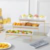 imageMALACASA 3 Tier Serving Trays for Party Porcelain Serving Platters and Trays 12 Inch Tiered Tray Stand Fruit Tray Trays for Serving Food White Dessert Stand with Collapsible Sturdier Metal RackWhite Gold