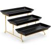 imageMALACASA 3 Tier Serving Trays for Party Porcelain Serving Platters and Trays 12 Inch Tiered Tray Stand Fruit Tray Trays for Serving Food White Dessert Stand with Collapsible Sturdier Metal RackBlack Gold