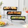 imageMALACASA 3 Tier Serving Trays for Party Porcelain Serving Platters and Trays 12 Inch Tiered Tray Stand Fruit Tray Trays for Serving Food White Dessert Stand with Collapsible Sturdier Metal RackBlack
