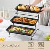 imageMALACASA 3 Tier Serving Trays for Party Porcelain Serving Platters and Trays 12 Inch Tiered Tray Stand Fruit Tray Trays for Serving Food White Dessert Stand with Collapsible Sturdier Metal RackBlack