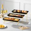 imageMALACASA 3 Tier Serving Trays for Party Porcelain Serving Platters and Trays 12 Inch Tiered Tray Stand Fruit Tray Trays for Serving Food White Dessert Stand with Collapsible Sturdier Metal RackBlack Gold