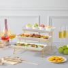 imageMALACASA 3 Tier Serving Trays for Party Porcelain Serving Platters and Trays 12 Inch Tiered Tray Stand Fruit Tray Trays for Serving Food White Dessert Stand with Collapsible Sturdier Metal RackWhite Gold