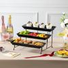 imageMALACASA 3 Tier Serving Trays for Party Porcelain Serving Platters and Trays 12 Inch Tiered Tray Stand Fruit Tray Trays for Serving Food White Dessert Stand with Collapsible Sturdier Metal RackBlack