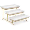 imageMALACASA 3 Tier Serving Trays for Party Porcelain Serving Platters and Trays 12 Inch Tiered Tray Stand Fruit Tray Trays for Serving Food White Dessert Stand with Collapsible Sturdier Metal RackWhite Gold