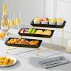 imageMALACASA 3 Tier Serving Trays for Party Porcelain Serving Platters and Trays 12 Inch Tiered Tray Stand Fruit Tray Trays for Serving Food White Dessert Stand with Collapsible Sturdier Metal RackBlack Gold