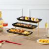imageMALACASA 3 Tier Serving Trays for Party Porcelain Serving Platters and Trays 12 Inch Tiered Tray Stand Fruit Tray Trays for Serving Food White Dessert Stand with Collapsible Sturdier Metal RackBlack Gold