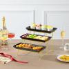 imageMALACASA 3 Tier Serving Trays for Party Porcelain Serving Platters and Trays 12 Inch Tiered Tray Stand Fruit Tray Trays for Serving Food White Dessert Stand with Collapsible Sturdier Metal RackBlack Gold