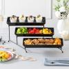 imageMALACASA 3 Tier Serving Trays for Party Porcelain Serving Platters and Trays 12 Inch Tiered Tray Stand Fruit Tray Trays for Serving Food White Dessert Stand with Collapsible Sturdier Metal RackBlack
