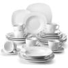 imageMALACASA 30Piece Gourmet Porcelain Dinnerware Sets Modern White Round Dish Set for 6  Premium Serving Plates and Bowls Sets for Dessert Salad Soup Pasta  Series AMELIAELISA