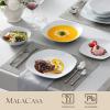 imageMALACASA 30Piece Gourmet Porcelain Dinnerware Sets Modern White Round Dish Set for 6  Premium Serving Plates and Bowls Sets for Dessert Salad Soup Pasta  Series AMELIAELISASilver Rim