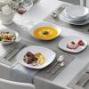 imageMALACASA 30Piece Gourmet Porcelain Dinnerware Sets Modern White Round Dish Set for 6  Premium Serving Plates and Bowls Sets for Dessert Salad Soup Pasta  Series AMELIAELISABlack Rim