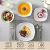 imageMALACASA 30Piece Gourmet Porcelain Dinnerware Sets Modern White Round Dish Set for 6  Premium Serving Plates and Bowls Sets for Dessert Salad Soup Pasta  Series AMELIAELISABlack Rim