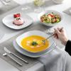 imageMALACASA 30Piece Gourmet Porcelain Dinnerware Sets Modern White Round Dish Set for 6  Premium Serving Plates and Bowls Sets for Dessert Salad Soup Pasta  Series AMELIAELISABlack Rim