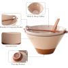imageMALACASA 42 oz Ceramic Ramen Bowl Set with Wooden Spoon ampamp Chopsticks Japanese Style Soup Bowls for Ramen Pho Noodles  Set of 2 Microwave ampamp Dishwasher Safe Series TARA Brown and KhakiPink and Khaki