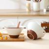 imageMALACASA 42 oz Ceramic Ramen Bowl Set with Wooden Spoon ampamp Chopsticks Japanese Style Soup Bowls for Ramen Pho Noodles  Set of 2 Microwave ampamp Dishwasher Safe Series TARA Brown and KhakiKhaki White
