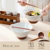 imageMALACASA 42 oz Ceramic Ramen Bowl Set with Wooden Spoon ampamp Chopsticks Japanese Style Soup Bowls for Ramen Pho Noodles  Set of 2 Microwave ampamp Dishwasher Safe Series TARA Brown and KhakiKhaki White