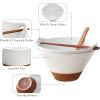 imageMALACASA 42 oz Ceramic Ramen Bowl Set with Wooden Spoon ampamp Chopsticks Japanese Style Soup Bowls for Ramen Pho Noodles  Set of 2 Microwave ampamp Dishwasher Safe Series TARA Brown and KhakiKhaki White