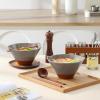 imageMALACASA 42 oz Ceramic Ramen Bowl Set with Wooden Spoon ampamp Chopsticks Japanese Style Soup Bowls for Ramen Pho Noodles  Set of 2 Microwave ampamp Dishwasher Safe Series TARA Brown and KhakiBrown and Khaki