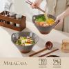 imageMALACASA 42 oz Ceramic Ramen Bowl Set with Wooden Spoon ampamp Chopsticks Japanese Style Soup Bowls for Ramen Pho Noodles  Set of 2 Microwave ampamp Dishwasher Safe Series TARA Brown and KhakiBrown and Khaki