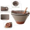 imageMALACASA 42 oz Ceramic Ramen Bowl Set with Wooden Spoon ampamp Chopsticks Japanese Style Soup Bowls for Ramen Pho Noodles  Set of 2 Microwave ampamp Dishwasher Safe Series TARA Brown and KhakiBrown and Khaki