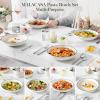 imageMALACASA 885quot Large Pasta Bowls 42 OZ White Salad Bowls Soup Bowls Porcelain Serving Bowls Set of 4 Ivory White ampamp Black Rim Microwave ampamp Dishwasher Safe Series REGULARIvory White Black Rim