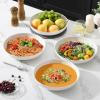 imageMALACASA 885quot Large Pasta Bowls 42 OZ White Salad Bowls Soup Bowls Porcelain Serving Bowls Set of 4 Ivory White ampamp Black Rim Microwave ampamp Dishwasher Safe Series REGULARIvory White
