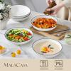 imageMALACASA 885quot Large Pasta Bowls 42 OZ White Salad Bowls Soup Bowls Porcelain Serving Bowls Set of 4 Ivory White ampamp Black Rim Microwave ampamp Dishwasher Safe Series REGULARIvory White Black Rim