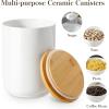 imageMALACASA Canisters Sets for the Kitchen Ceramic Kitchen Canisters for Countertop Coffee Jar with Airtight Wooden Lid Flour and Sugar Containers Set of 3 White Food Storage Jars for Tea Cereal Nut
