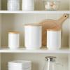 imageMALACASA Canisters Sets for the Kitchen Ceramic Kitchen Canisters for Countertop Coffee Jar with Airtight Wooden Lid Flour and Sugar Containers Set of 3 White Food Storage Jars for Tea Cereal Nut
