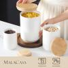 imageMALACASA Canisters Sets for the Kitchen Ceramic Kitchen Canisters for Countertop Coffee Jar with Airtight Wooden Lid Flour and Sugar Containers Set of 3 White Food Storage Jars for Tea Cereal Nut