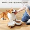 imageMALACASA Ceramic Dog Bowls Dog WaterFood Dish with Wood Stand NonSlip14oz Pet Basic Bowls for Your Puppy Small Dogs or CatsGlaze Matte Weighted NonSlip S15 CupsM35 Cups