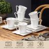 imageMALACASA Dessert Plates Cups and Saucers 18Pieces Porcelain Ivory White Square Dinnerware Sets with 725 Appetizer Plates 7oz Cups and 53 Saucers Service for 6 Mario Series