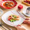 imageMALACASA Dinnerware Sets 30Piece Porcelain Square Dishes Gray White with Red Rim Modern Dish Set for 6  Plates and Bowls Sets Cups and Saucers Set  Series FELISA