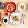 imageMALACASA Dinnerware Sets 30Piece Porcelain Square Dishes Gray White with Red Rim Modern Dish Set for 6  Plates and Bowls Sets Cups and Saucers Set  Series FELISA