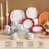 imageMALACASA Dinnerware Sets 30Piece Porcelain Square Dishes Gray White with Red Rim Modern Dish Set for 6  Plates and Bowls Sets Cups and Saucers Set  Series FELISA