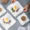 imageMALACASA Ivory White Cups and Saucers Set 18 Piece Porcelain White Dish Set with Dessert Plates Cups and Saucers Square Dinnerware Sets for 6 Series Amparo