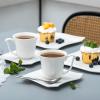 imageMALACASA Ivory White Cups and Saucers Set 18 Piece Porcelain White Dish Set with Dessert Plates Cups and Saucers Square Dinnerware Sets for 6 Series Amparo