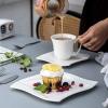 imageMALACASA Ivory White Cups and Saucers Set 18 Piece Porcelain White Dish Set with Dessert Plates Cups and Saucers Square Dinnerware Sets for 6 Series Amparo