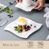imageMALACASA Ivory White Cups and Saucers Set 18 Piece Porcelain White Dish Set with Dessert Plates Cups and Saucers Square Dinnerware Sets for 6 Series Amparo