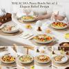 imageMALACASA Pasta Bowls 48 Oz 95 Inch Large Salad Bowls Modern Relief Design Ceramic Serving Bowls Wide and Shallow Plates Pasta Plates Microwave ampamp Dishwasher Safe Set of 4 Series LYDIA