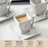 imageMALACASA Plates and Cups Set 18Piece Porcelain Square Dinnerware Sets with 8  Dessert Plates 7 OZ Coffee Mugs and 54 Saucers Marble Dish Set for 6 Series Flora