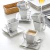 imageMALACASA Plates and Cups Set 18Piece Porcelain Square Dinnerware Sets with 8  Dessert Plates 7 OZ Coffee Mugs and 54 Saucers Marble Dish Set for 6 Series Flora