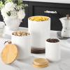 imageMALACASA Porcelain Coffee Canister Coffee Jar with Airtight Wooden Lid Sugar Container Food Storage Jar for Tea Cereal Nut Salt Spice and More  32 FL OZ