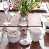 imageMALACASA Porcelain Creamer and Sugar Set Ivory White Serving Set for Coffee and Tea1Piece Milk Jug and 1Piece Sugar Pot with Lid Set of 3 Series FloraCARINA