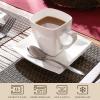imageMALACASA Square Dessert Plates Cups and Saucers Set 18Pieces Porcelain Ivory White Coffee Sets Serving Dish Set with 8inch Dessert Plates 7 oz Mugs Service for 6 Series Blance